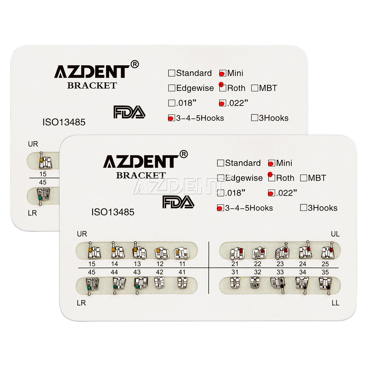 AZDENT Dental Orthodontic Brackets Braces Metal Mini Roth/MBT .022 Hooks 345