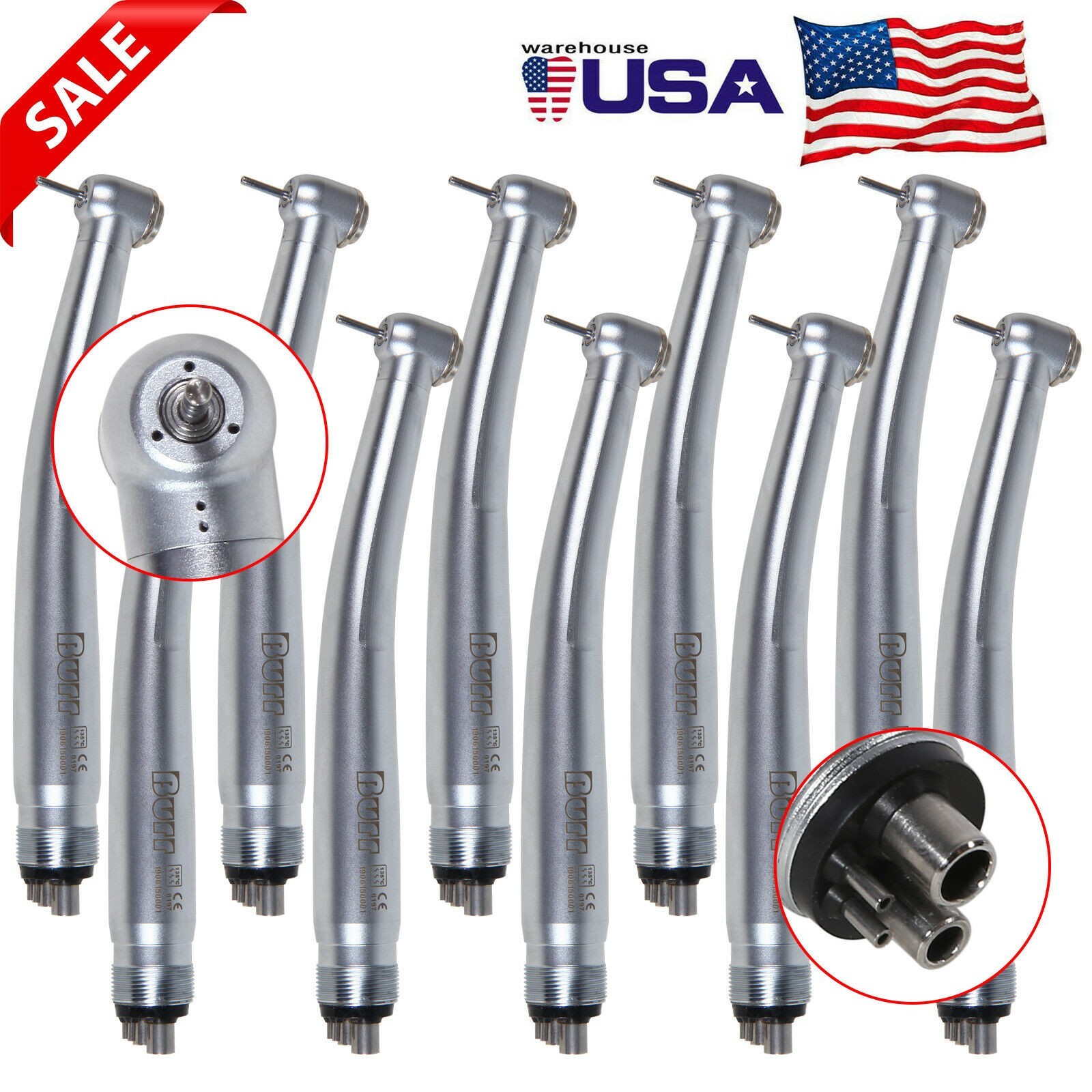 10pcs NSK PANA MAX Style Dental High Speed Handpiece Turbine Push Button 4 Hole