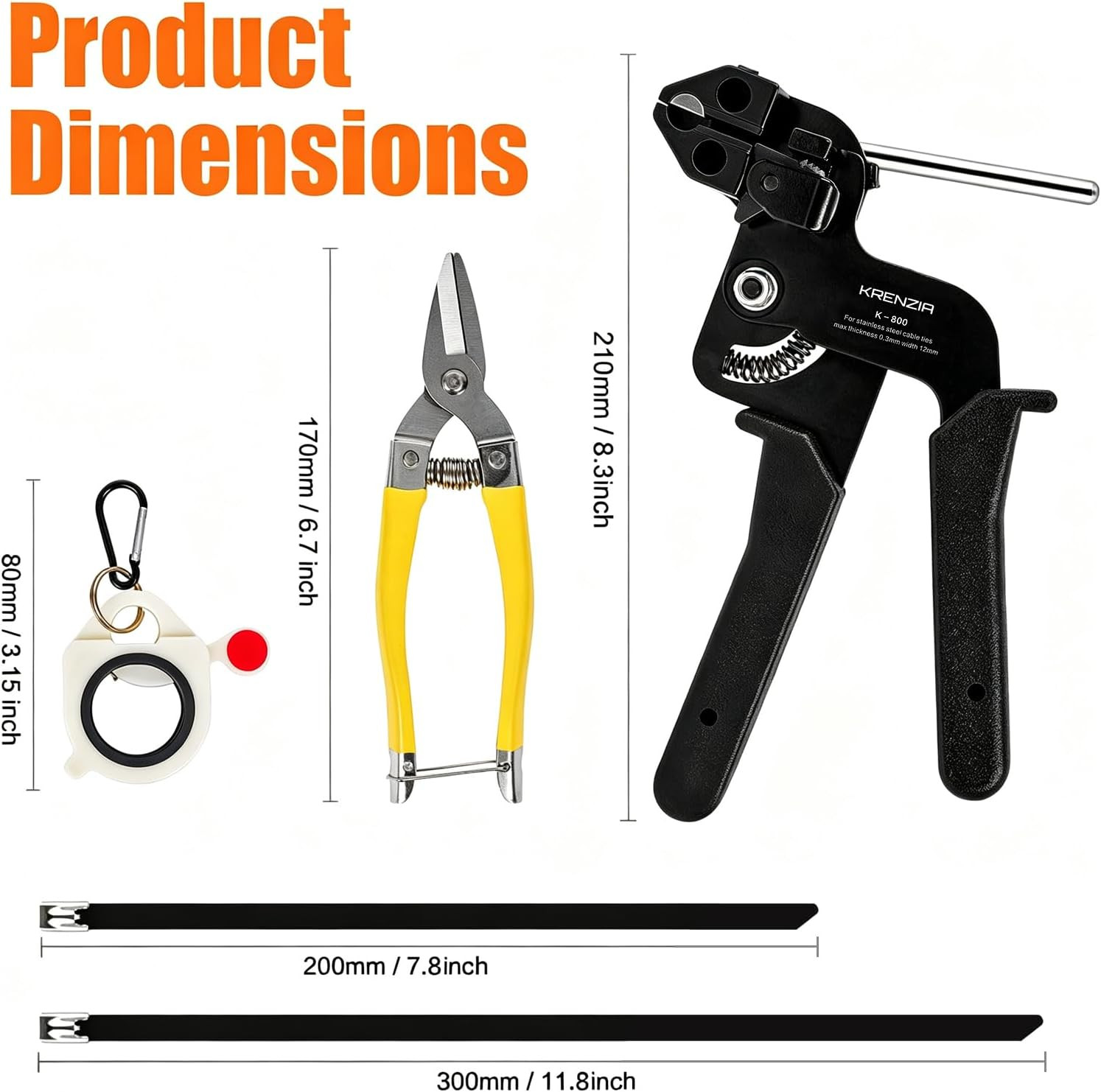 Stainless Steel Cable Tie Gun Kit：With 300Pcs Uv Resistant Black Metal Zip Ties