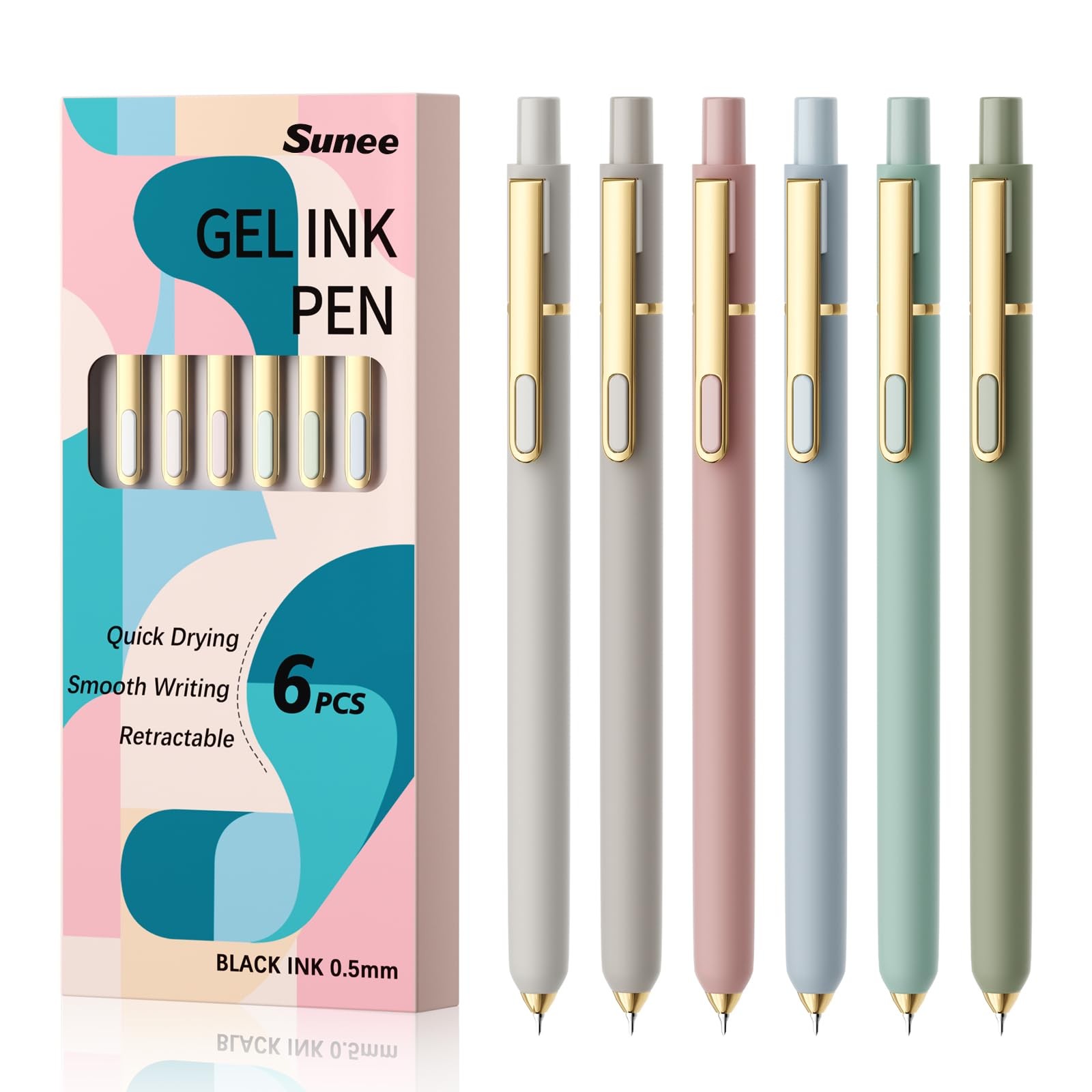 SUNEE Gel Pens, 6 Pack 0.5mm Pens Fine Point 1 Count (Pack of 6), Morandi
