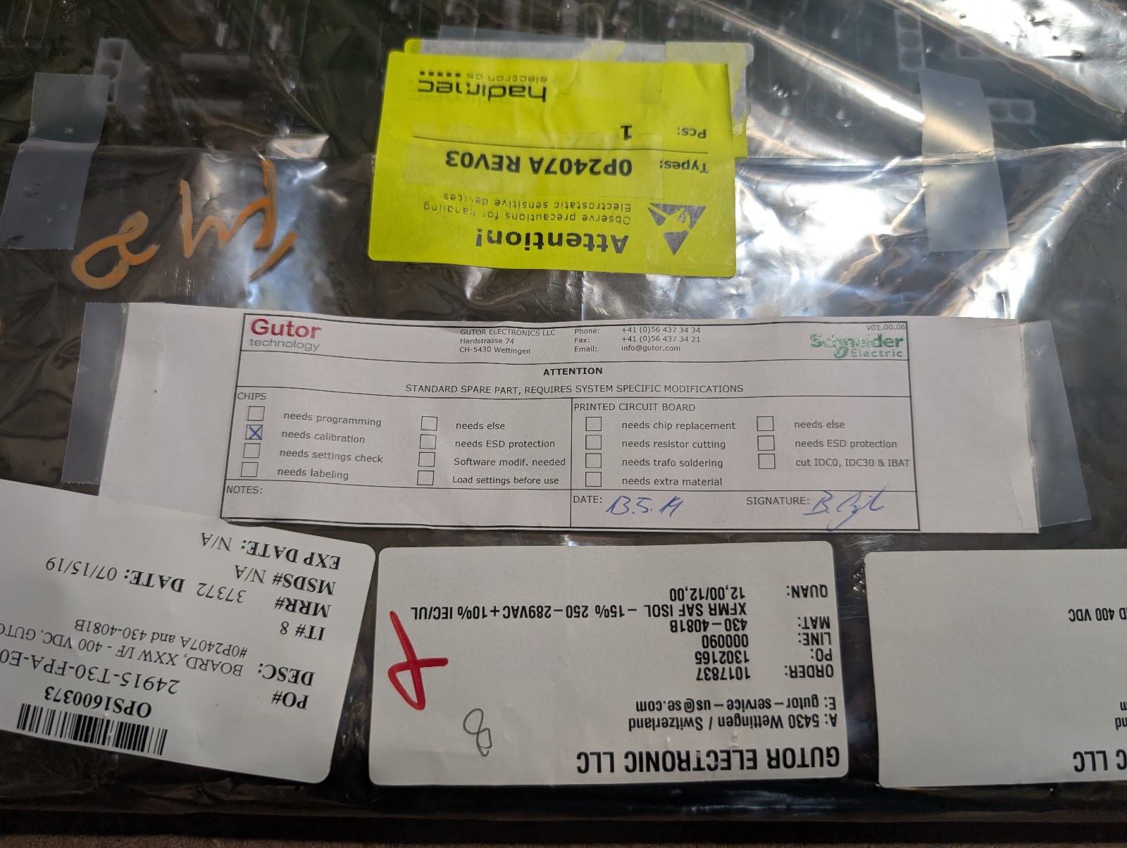 Gutor OP2407A REV03 Control Interface Board 430-4081B / OP2474 – 400VDC – New