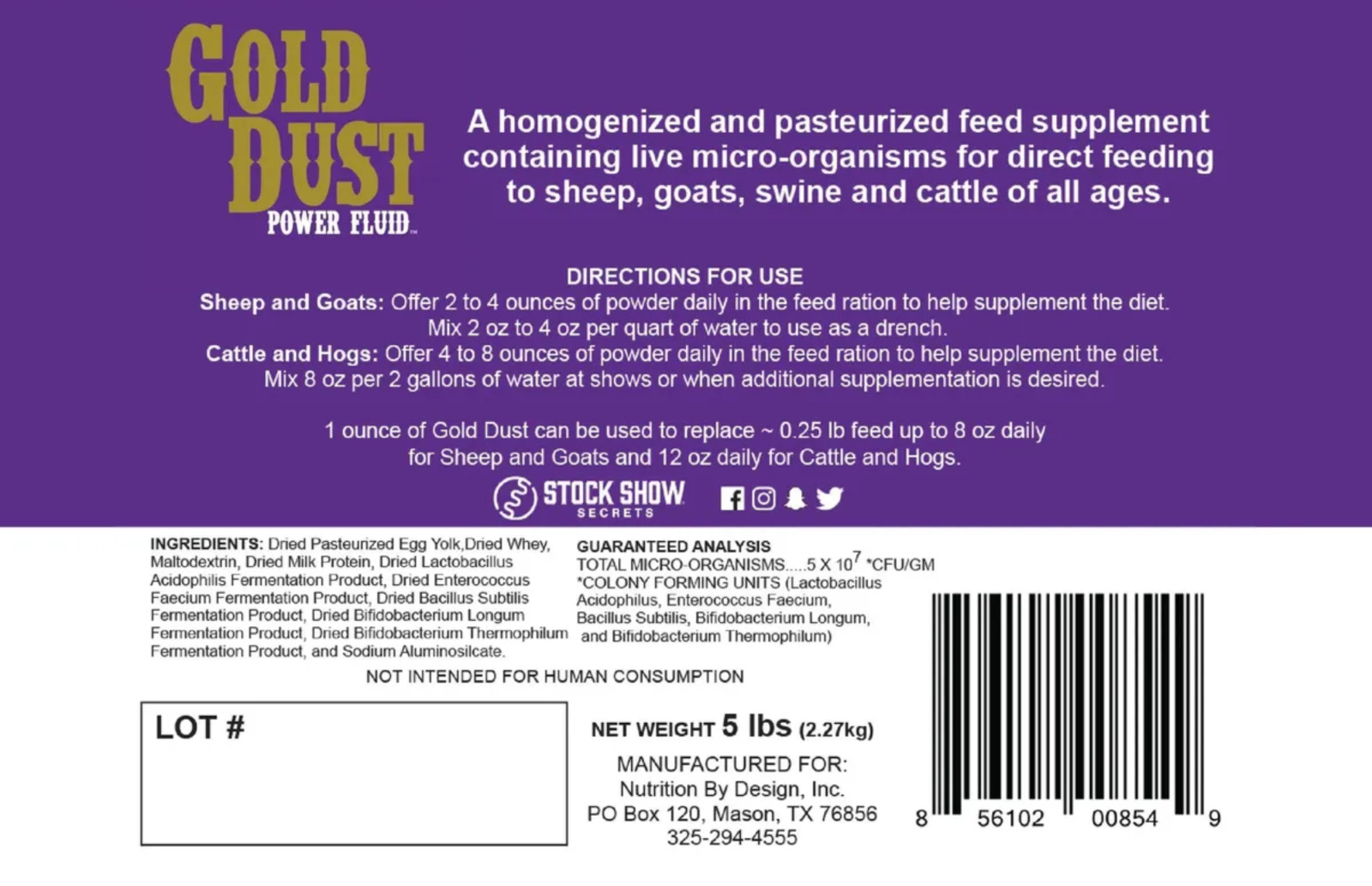 Gold Dust Power Fluid for Show Livestock | Fill, Muscle & Bloom (8oz Packet)