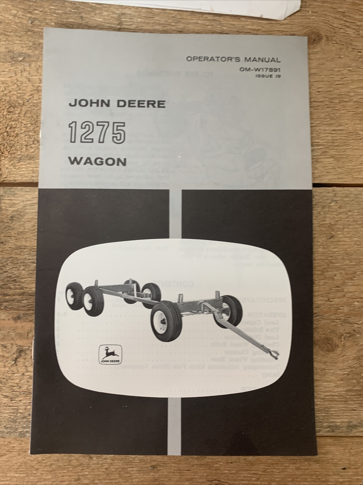 John Deere 1275 Wagon Operator’s Manual OM-W17891 NOS