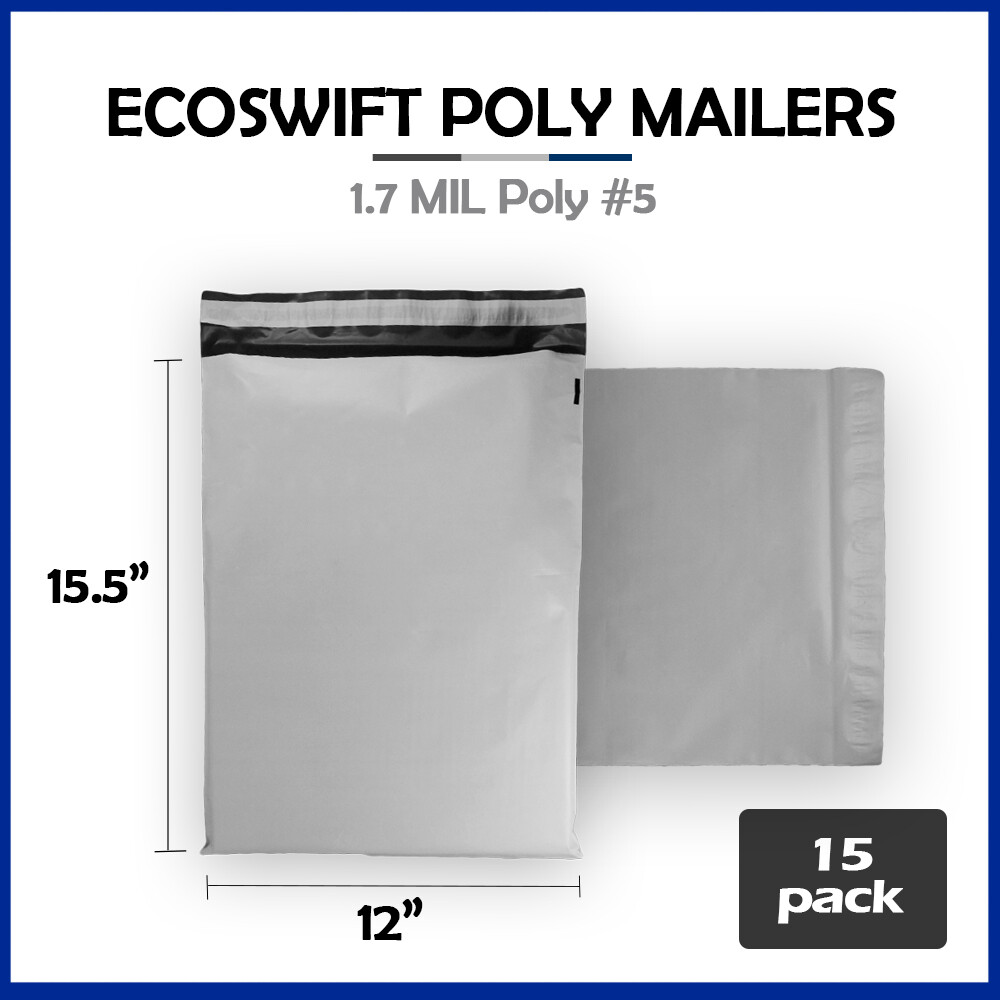 15 12×15.5 EcoSwift Poly Mailers Plastic Envelopes Shipping Mailing Bags 1.7MIL
