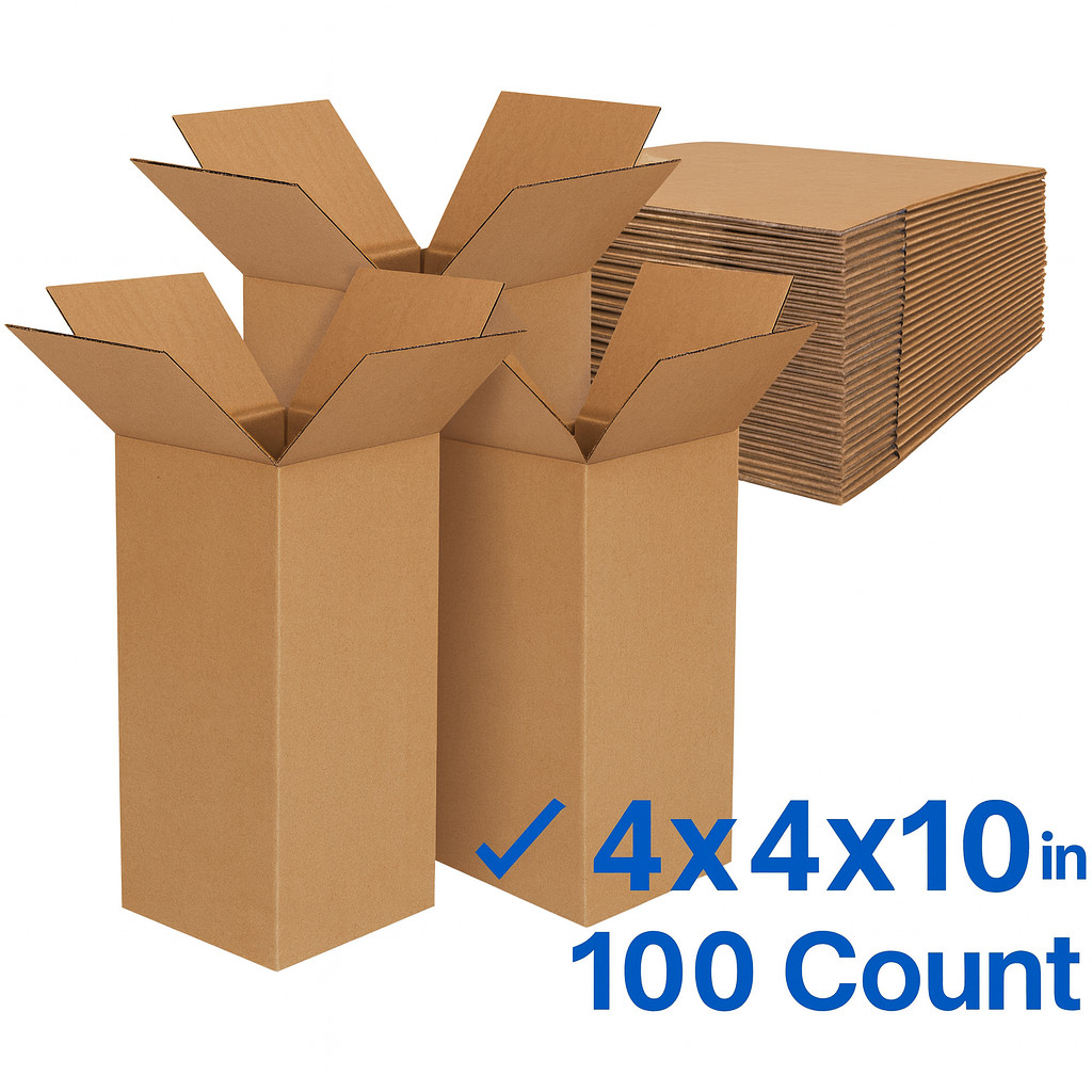 100 Cardboard Shipping Boxes 4x4x10 Kraft Corrugated Cartons Mailing Packing