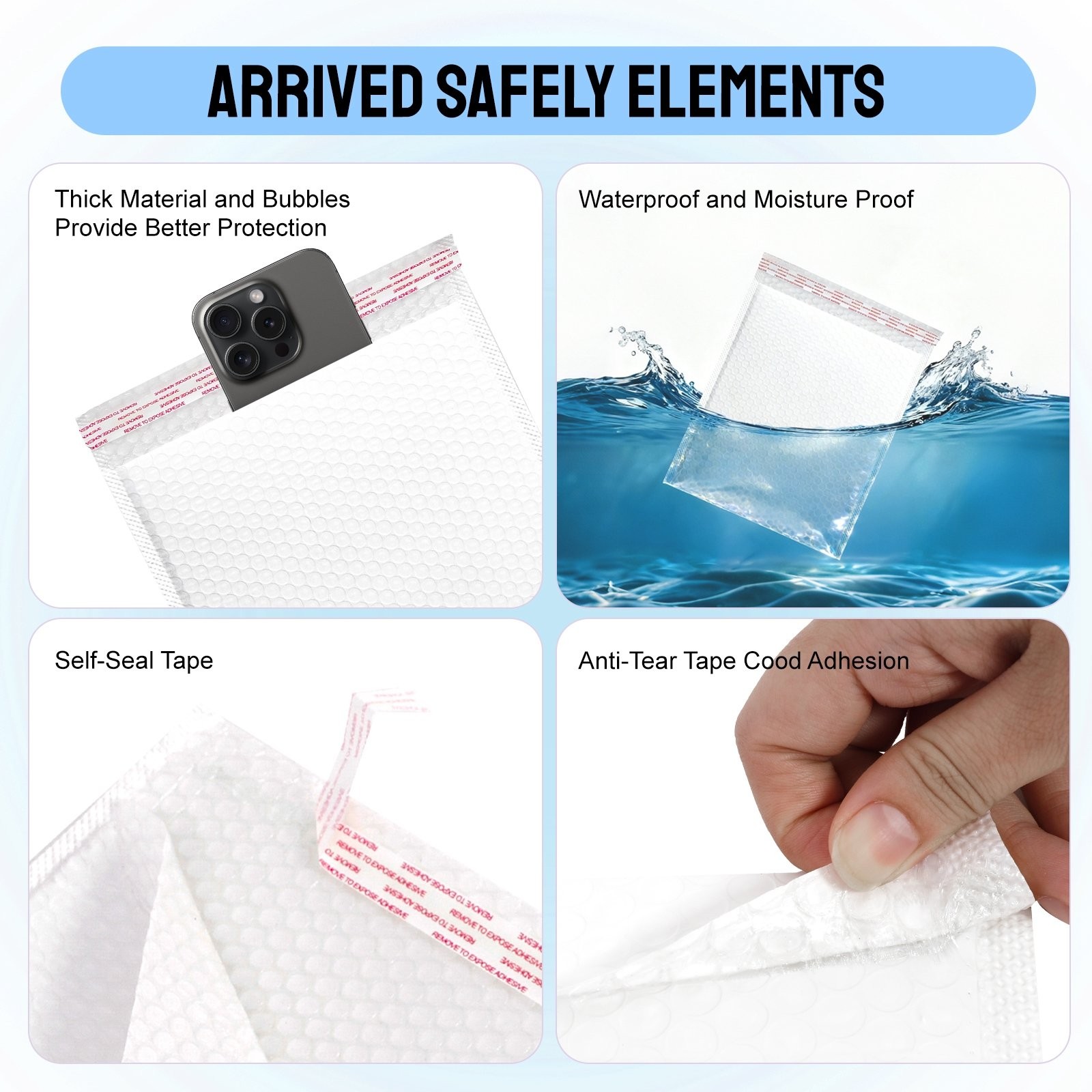 Poly Bubble Mailers 7″x9″ /9.8″x11.8″ /7.8″ x9.8″ Tough Dimple Design Bag White