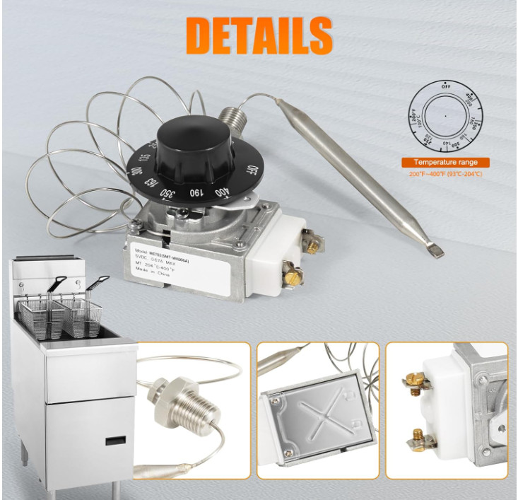 Deep Fryer Thermostat Kit 200–400°F | 1/4″ MPT Temp Control w/ Knob Switch