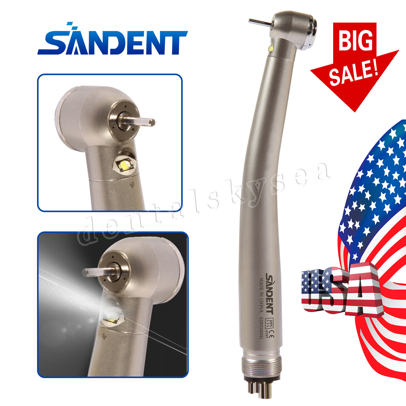 Dental Fiber Optic E-generator LED High Speed Handpiece Turbine 4 HOLE