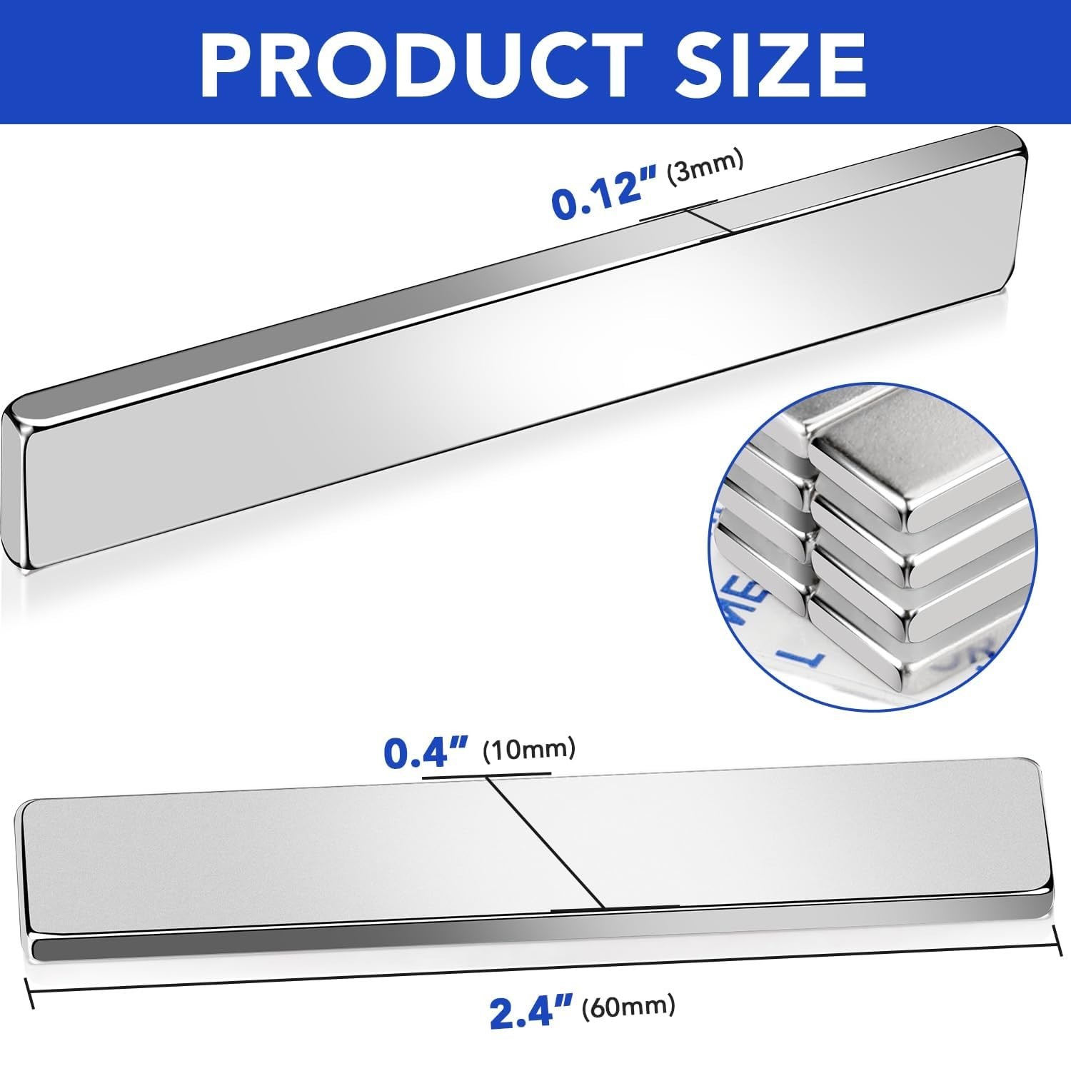 Strong Magnet Strips Heavy Duty – Rare Earth Magnets with Adhesive – Pack of 6