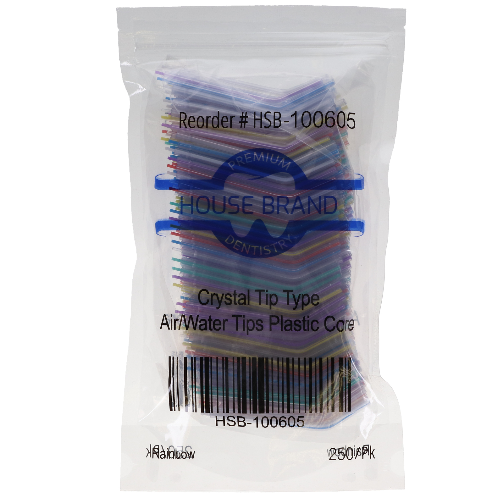 House Brand Dentistry 100605 Crystal Rainbow Air/Water Tips Plastic Core 250/Pk