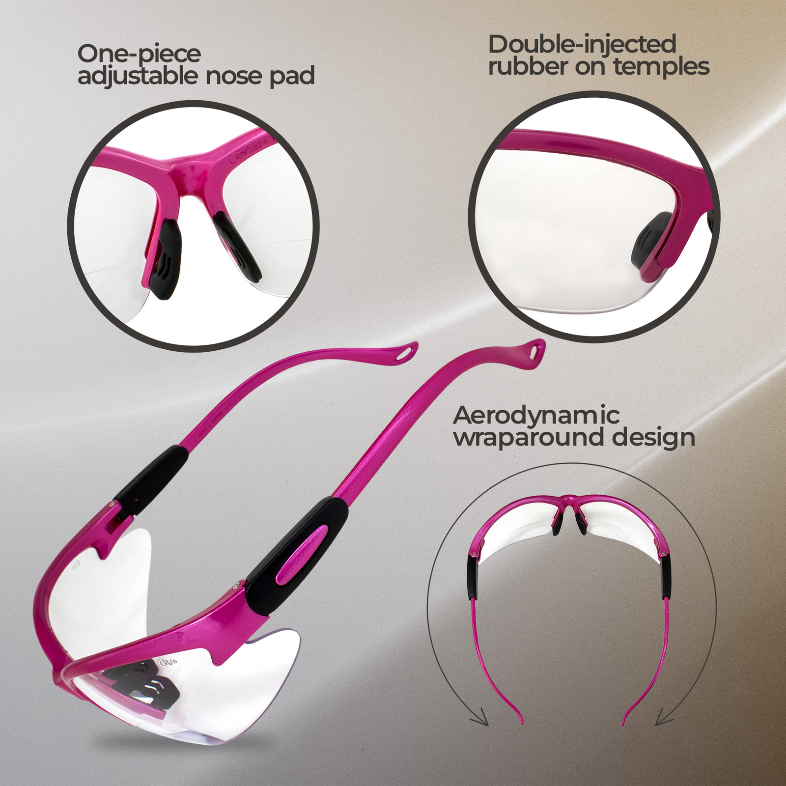 Global Vision Cougar Hot Pink Safety Glasses with Clear Lenses