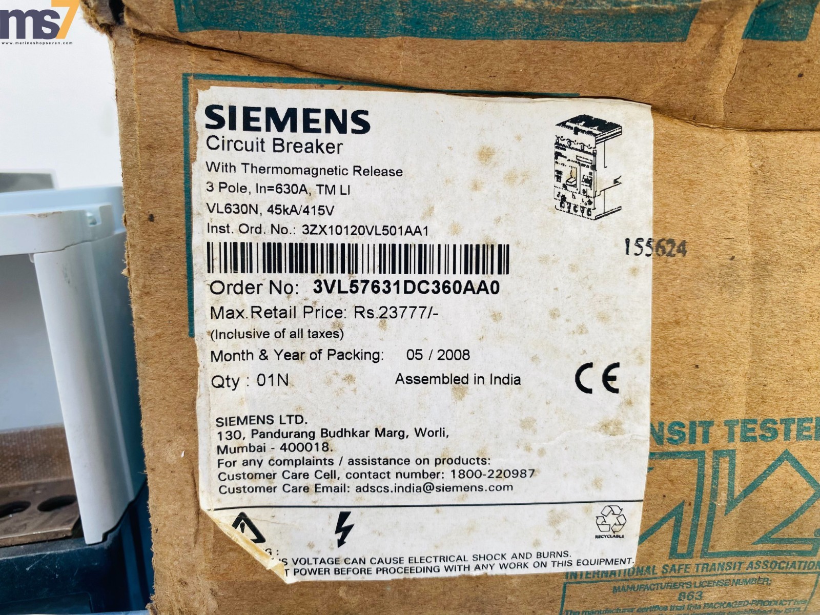 SIEMENS 3VL5763-1AA36-0AA0 VL630N MOLDED CASE CIRCUIT BREAKER 630A 3P #NEW