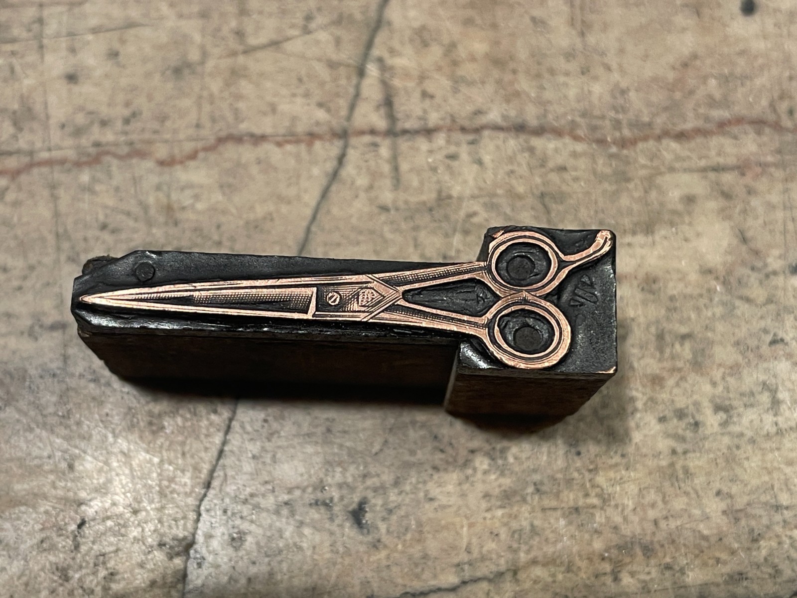Printing Letterpress Printers Block Antique Copper Barber’s Scissors Hair (2407)