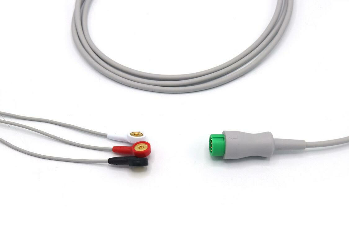 Mindray DPM7 DPM6 ECG Cable 12 Pin 3 Leads Snap Compatible – Same Day Shipping