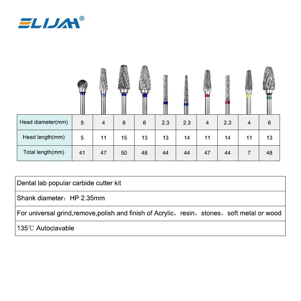 Dental Lab Polishing Bur Drills Tungsten Steel Carbide Burs Burrs 2.35MM 10 Pcs