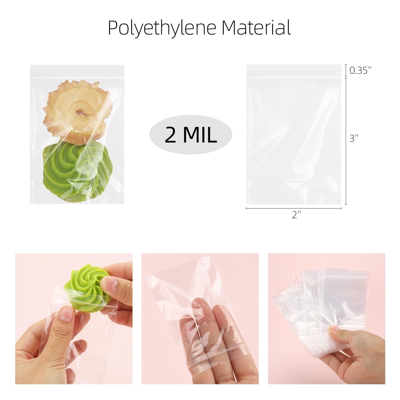 1000 PCS Small Plastic Bags, 2×3 Inch Mini Zip Baggies Resealable Little Poly