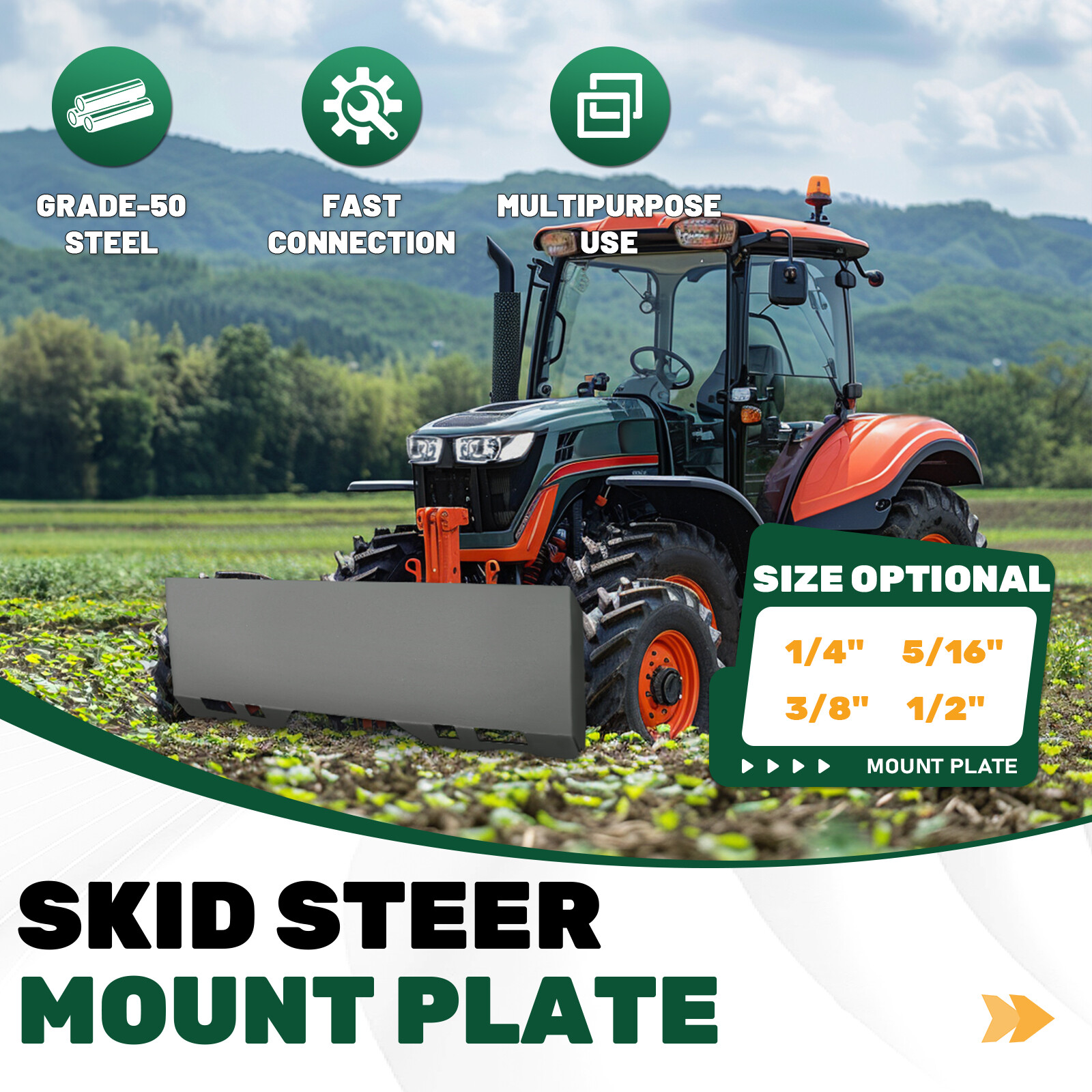 1/4″ 5/16″ 3/8″ 1/2″ Quick Tach Attachment Skid Steer Mount Plate Adapter Loader