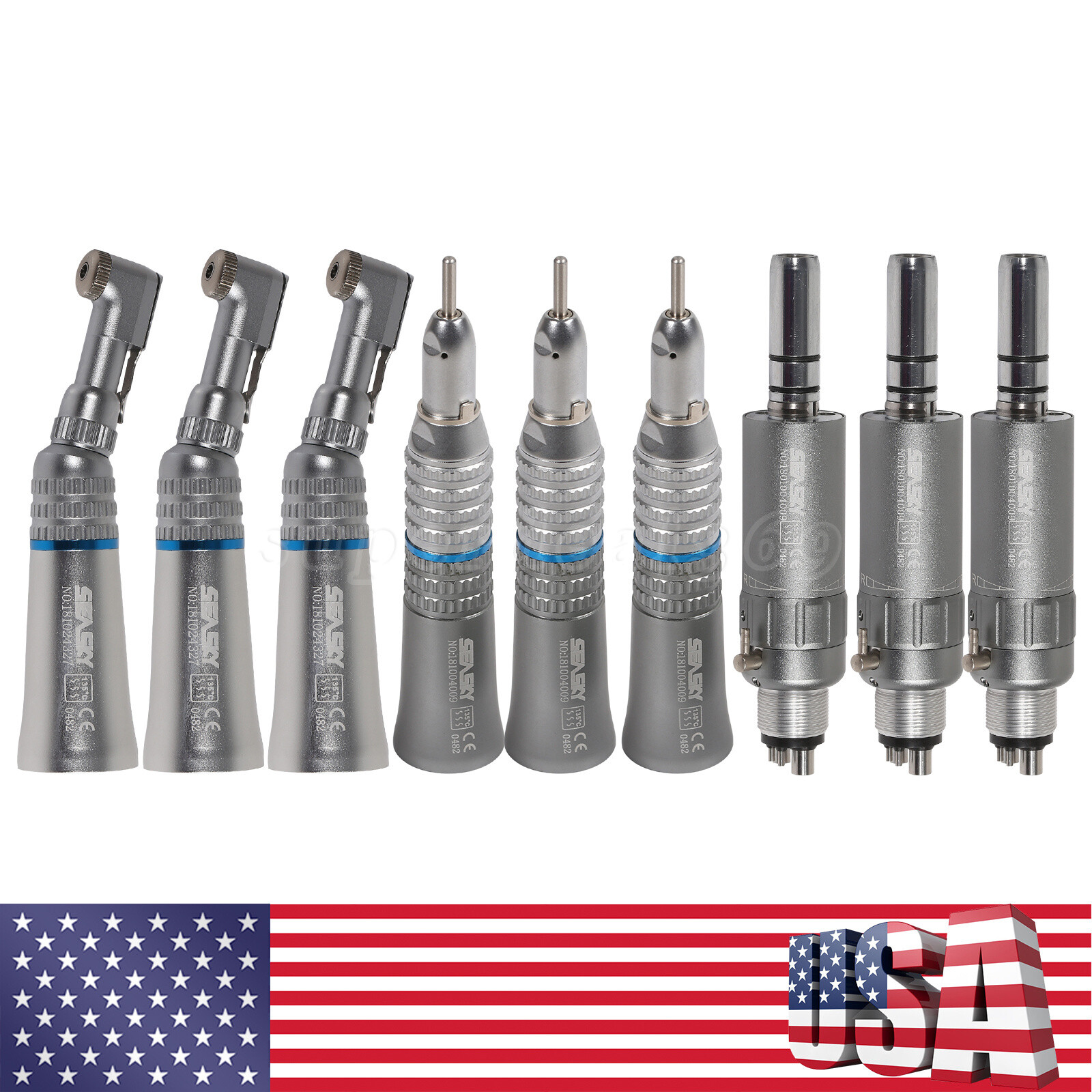 SEASKY Dental Slow Low Speed Handpiece Kit Contra Angle Straight Air Motor /Burs