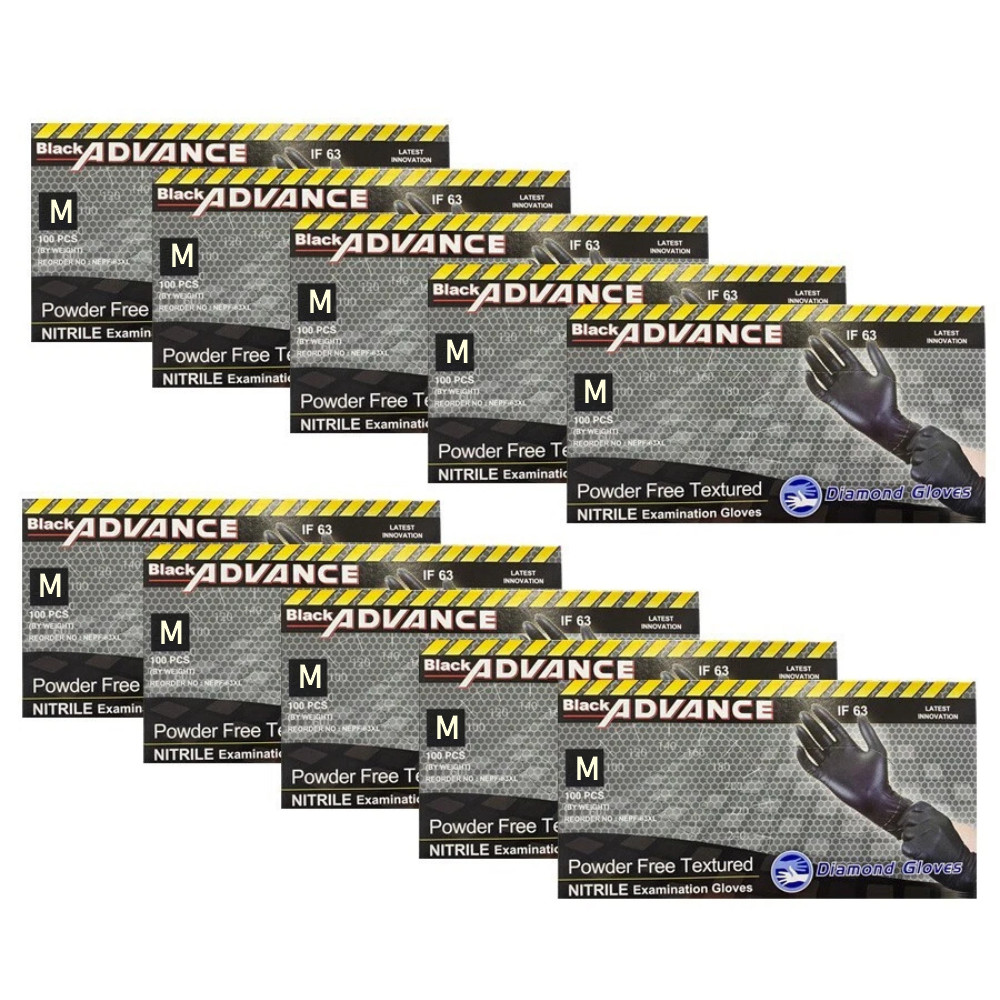 Advance Black Nitrile Exam Gloves 6 Mil Powder Free Bulk 1000ct Latex Free Glove