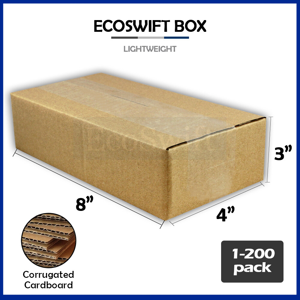 1-200 8x4x3 “EcoSwift” Cardboard Packing Mailing Shipping Corrugated Box Cartons
