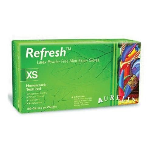 Supermax 99225 Aurelia Refresh Latex Gloves Extra Small Peppermint PF 100/Bx