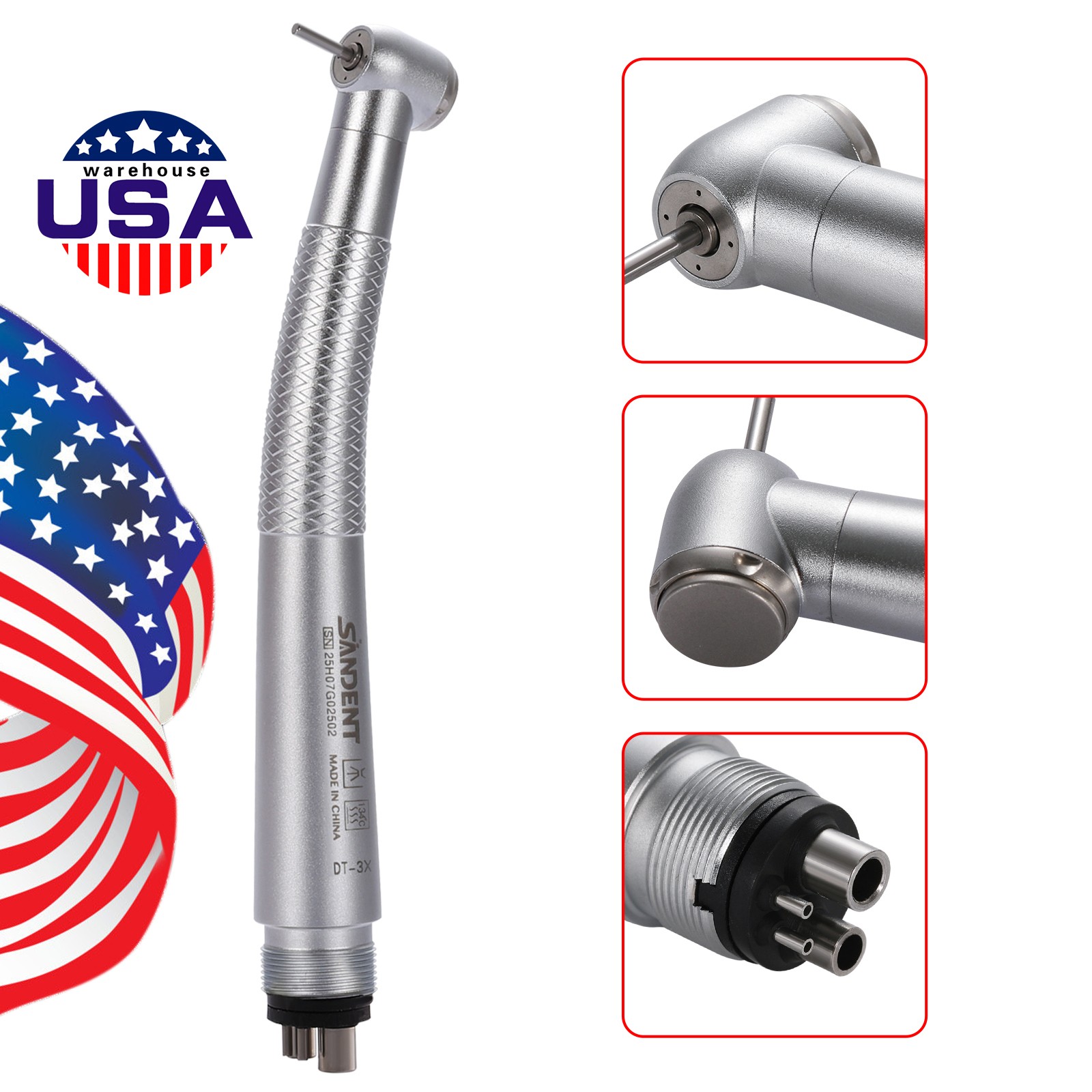 SANDENT Dental High Speed Handpiece Push Button 4 port spray 4 Hole Fit NSK