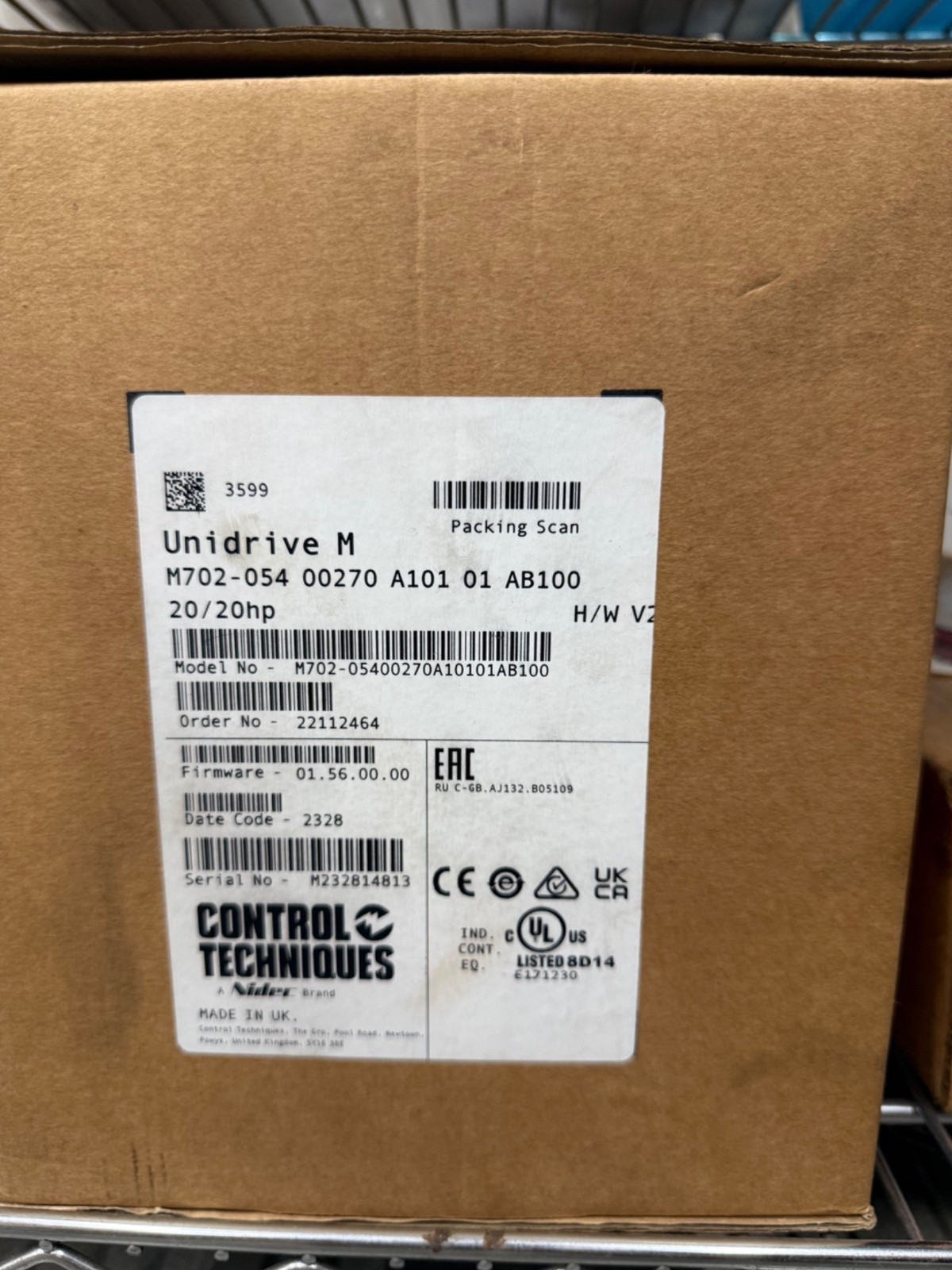 Nidec Control Techniques M702-05400270A10101AB100 Unidrive M702 20HP 460V New Su