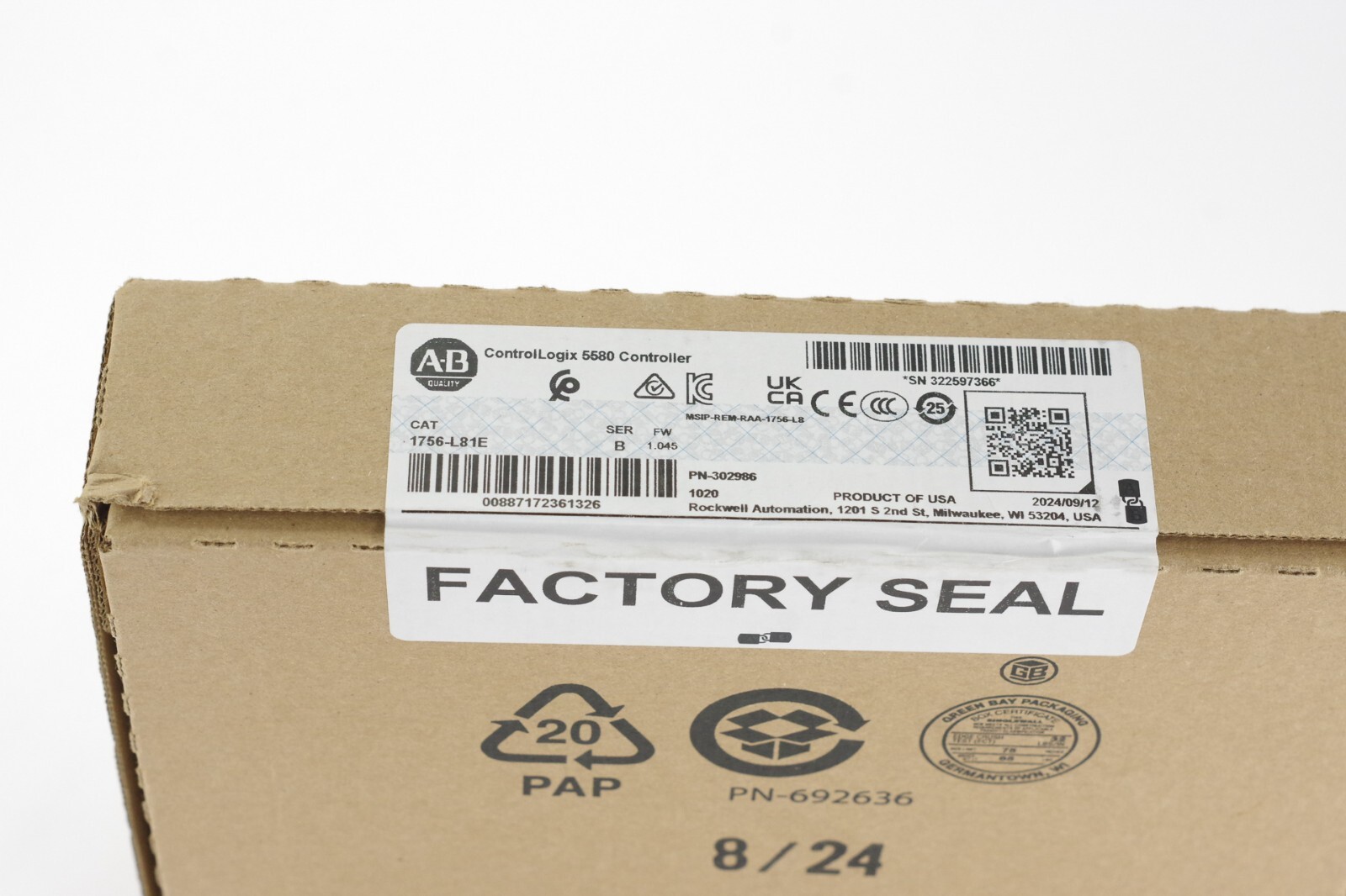 2024 Allen-Bradley 1756-L81E /B ControlLogix Processor – New Suplus (Sealed)