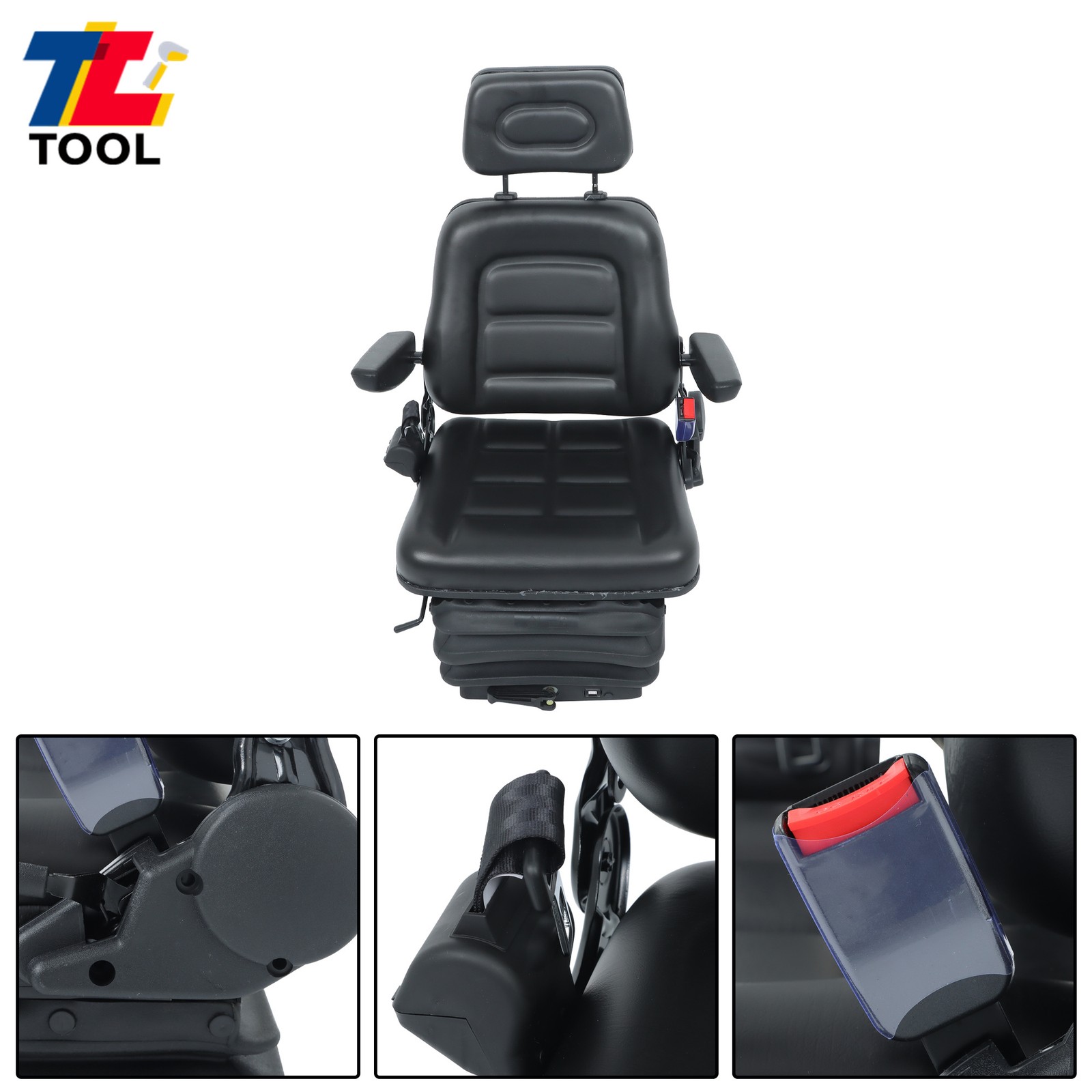 Forklift Tractor Seat Suspension Adjustable Backrest Armrest Safety Belt