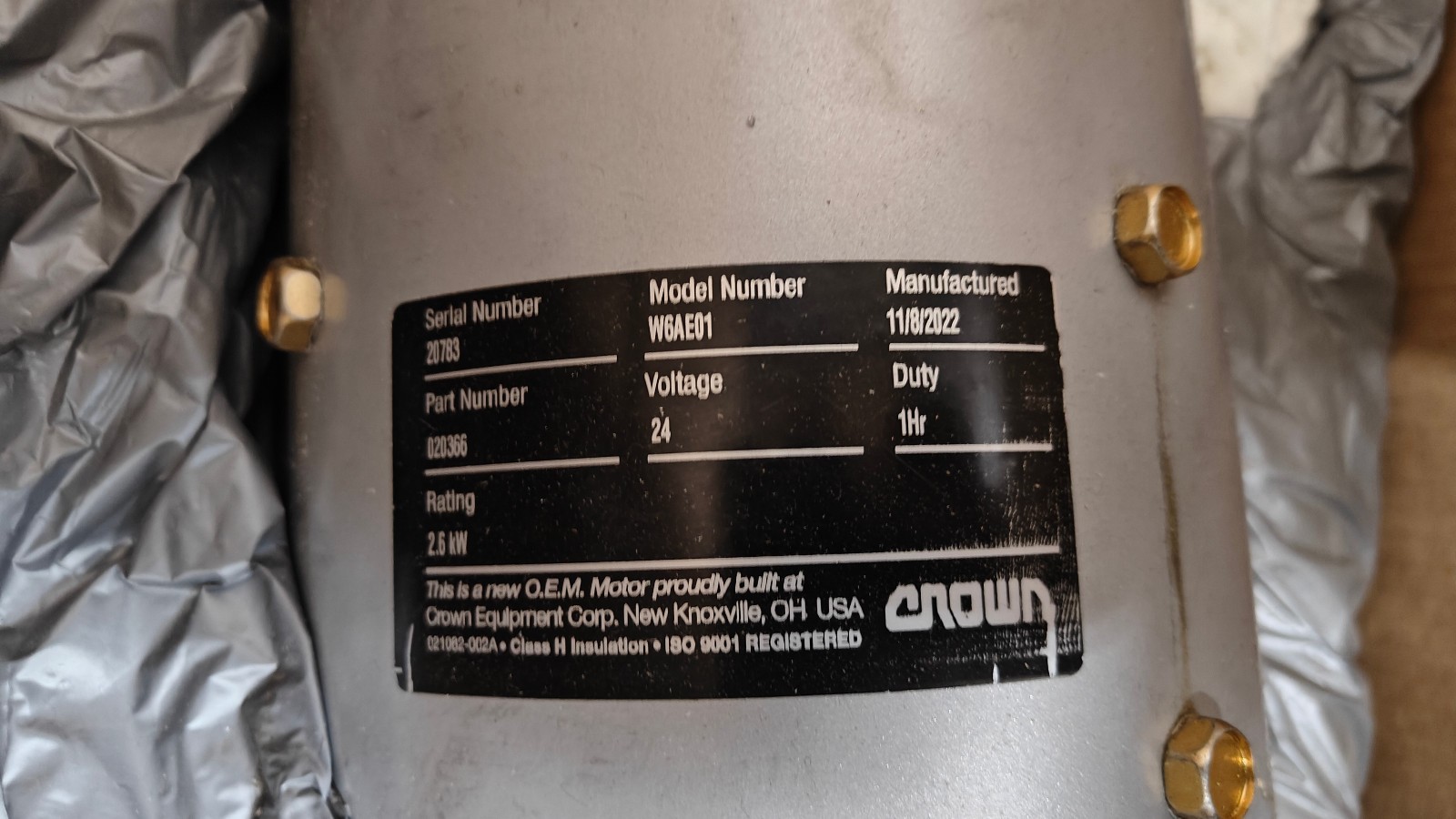 Crown Forklift SP3510-30 24V Drive Motor Part#/020366
