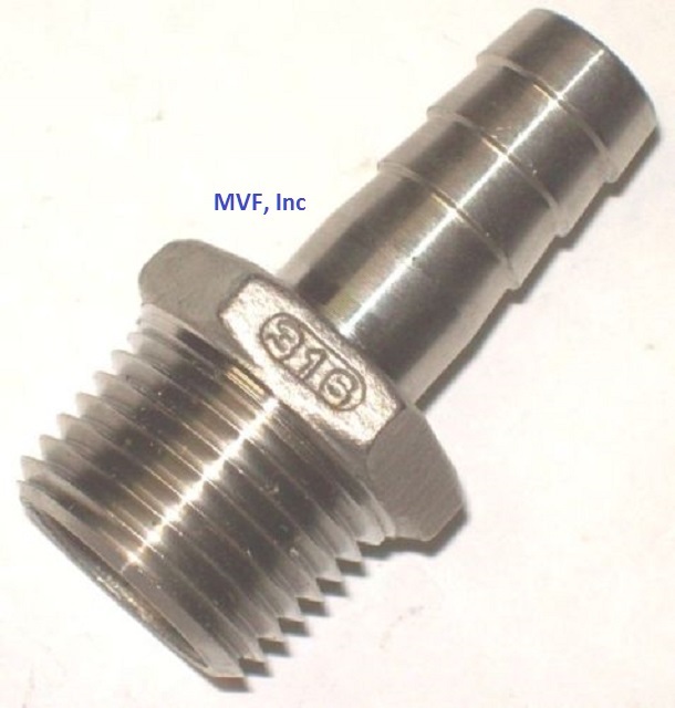 Hose Barb for 1/2″ ID Hose X 1/2″ Male NPT Hex 316 Stainless HB-08-08MP