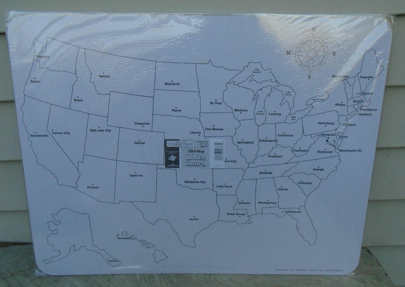 24″ x 18″ Two Sided Dry Erase US Map Board, United States Blank Map Capitals