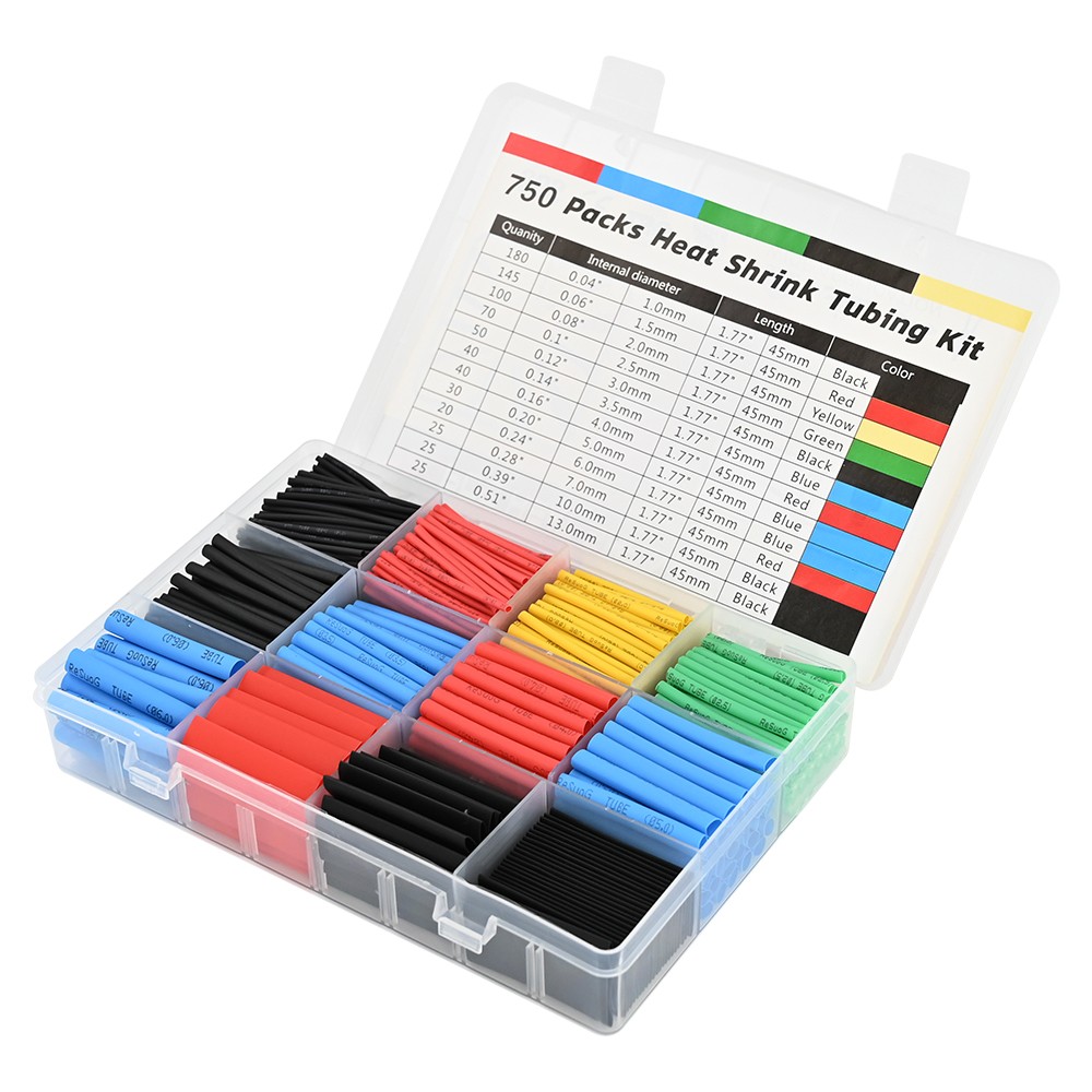 750 x Heat Shrink Tubing Kit Wire Shrink Wrap Tubing Shrink Ratio 2:1