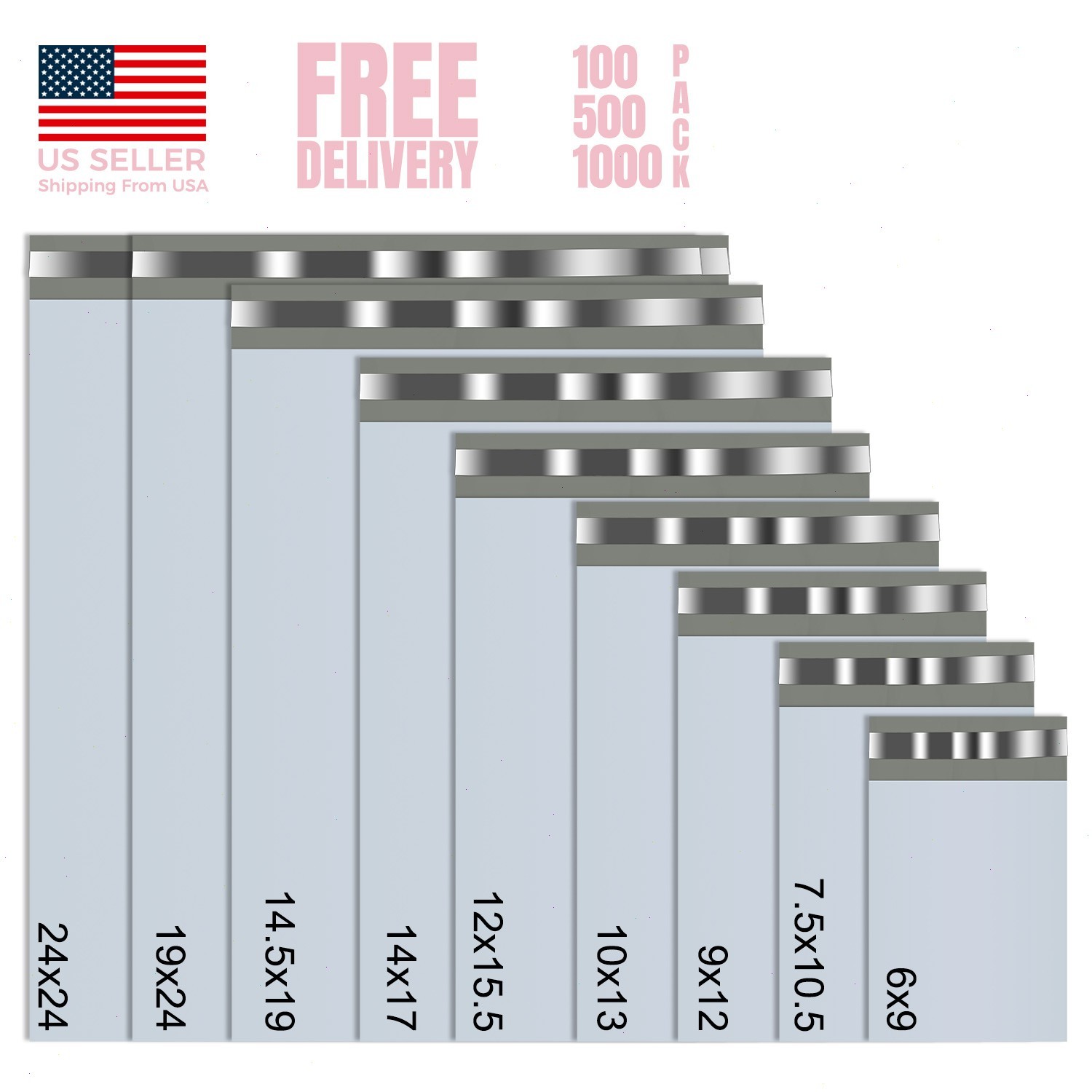 6×9 9×12 10×13 12×15.5 14.5×19 19×24 24×24 Poly Mailers Self Seal Shipping Bags