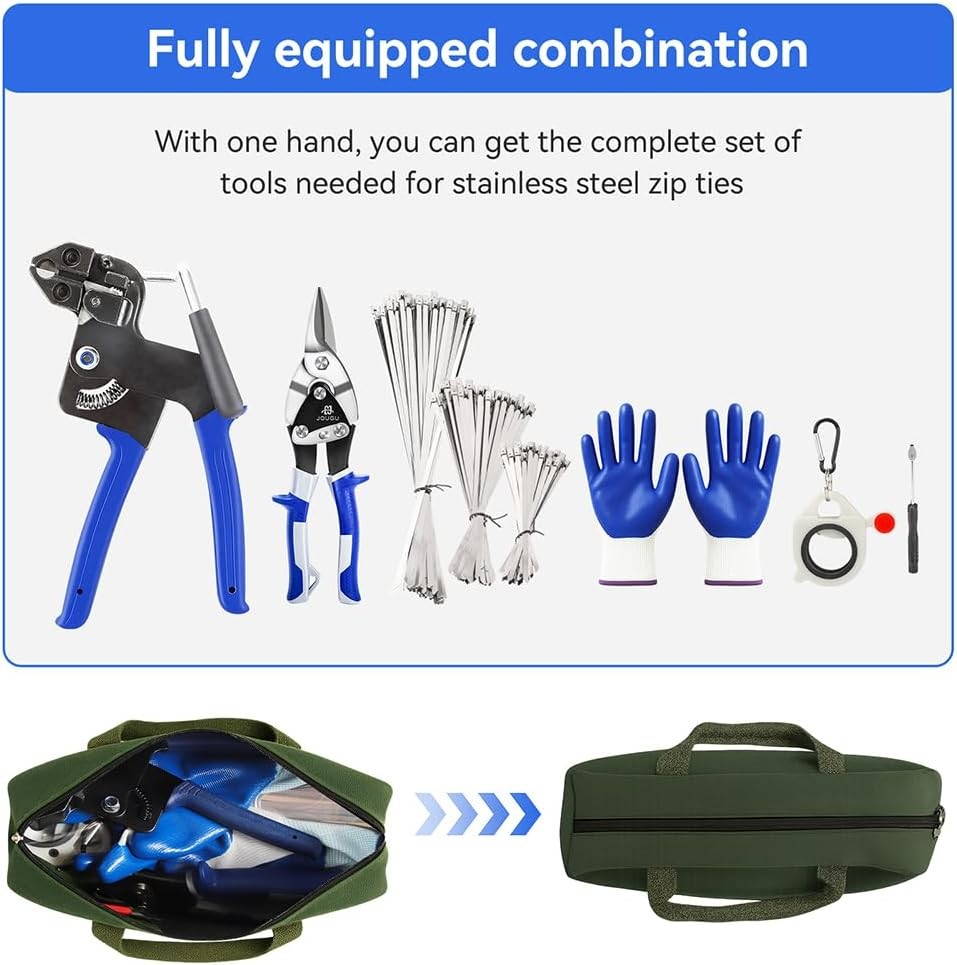 Metal Zip Ties Cutter Stainless Steel Cable Tie Gun Kit Assortment With 150pcs