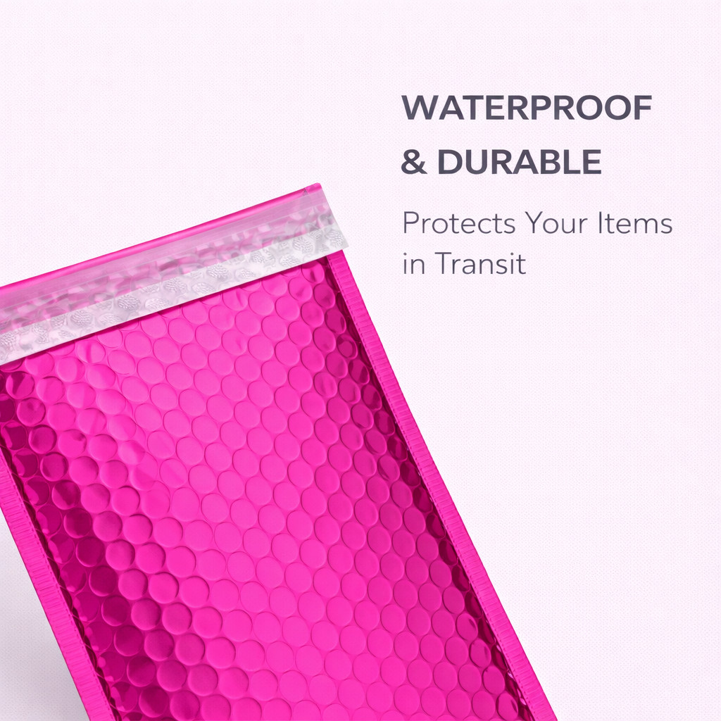 6.5×10 Metallic Hot Pink Poly Bubble Mailers Padded Self Seal Shipping Bulk