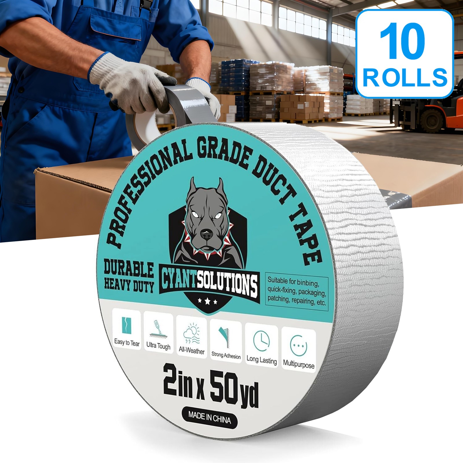500 Yd Total Heavy Duty Duct Tape 10 Pack 2 Inch Wide Waterproof No Residue