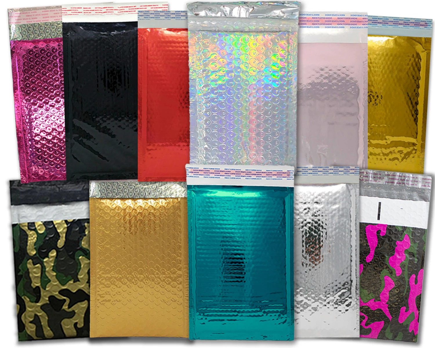 4×8 Metallic Bubble Mailers Padded Shipping Envelopes, Mirrored Hologram Choose!