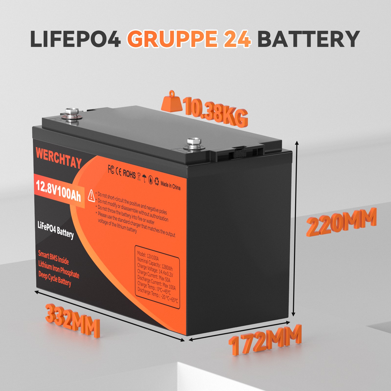 12V 100Ah LiFePO4 Battery Lithium 15000+ Cycles BMS for RV Solar Marine Off Grid