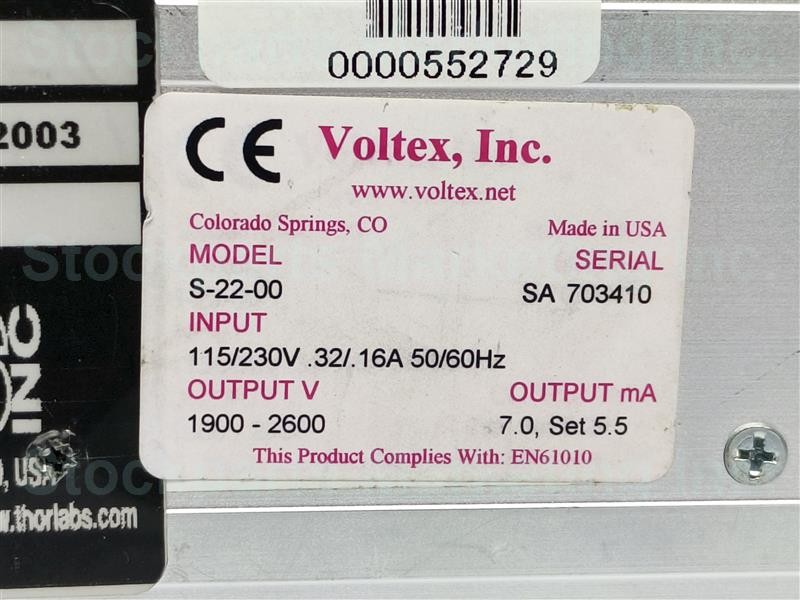 Voltex Inc. S-22-00 S2200 HeNe Laser Power Supply 115/230V.32/.16A 50/60Hz