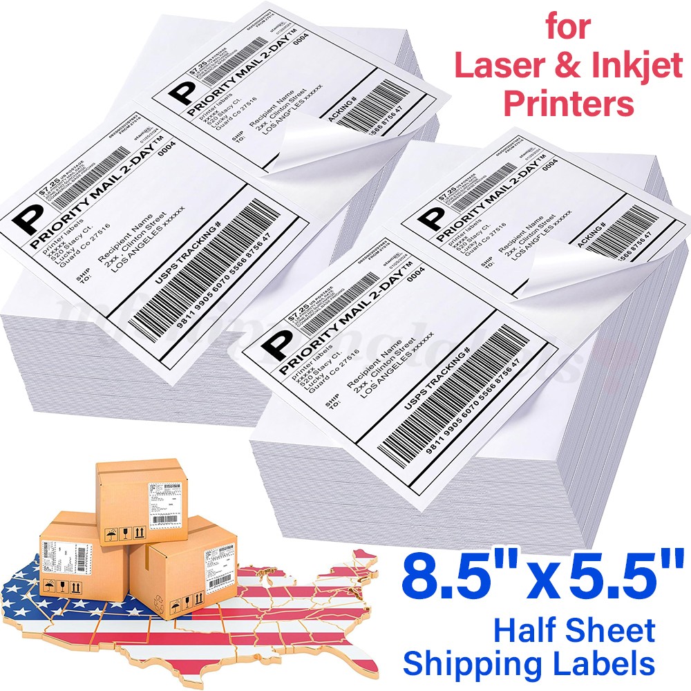 8.5×5.5 Half Sheet Shipping Labels Self Adhesive Sticker Laser & Inkjet Printers