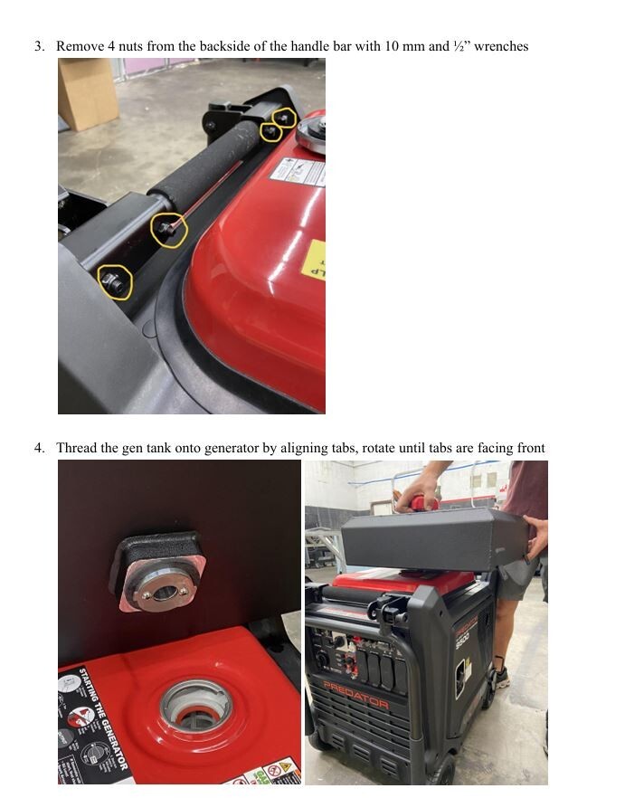 Predator Generator gas tank extended run time kit auxiliary fuel tank 9500