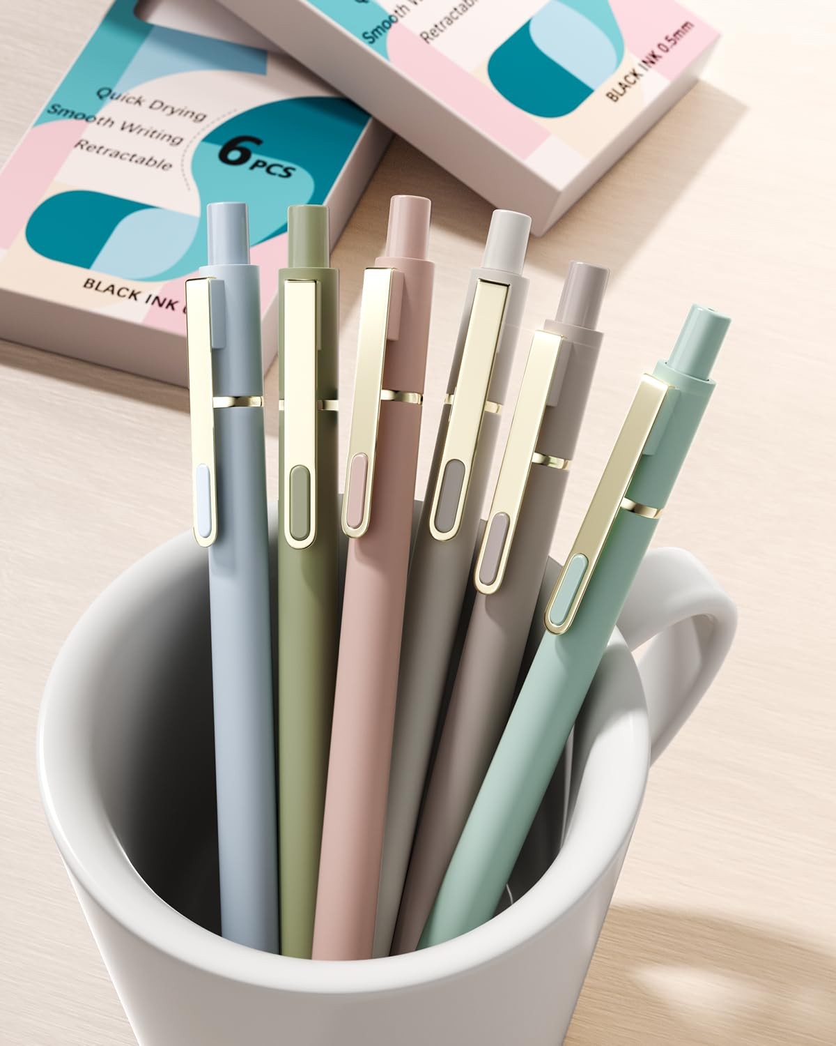 SUNEE Gel Pens, 6 Pack 0.5mm Pens Fine Point 1 Count (Pack of 6), Morandi