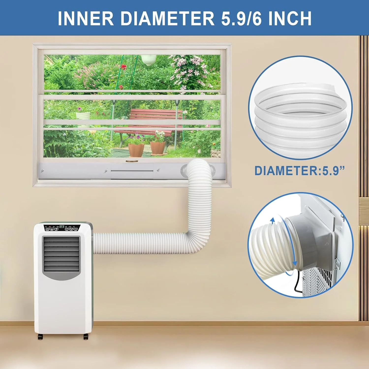 Portable Air Conditioner Window Vent Kit with 80″ Length Hose, Adjustable Window
