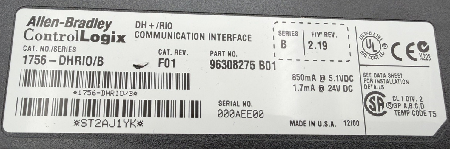 Rockwell Automation Allen Bradley ControlLogix 1756-DHRI0 DH + /RIO Module