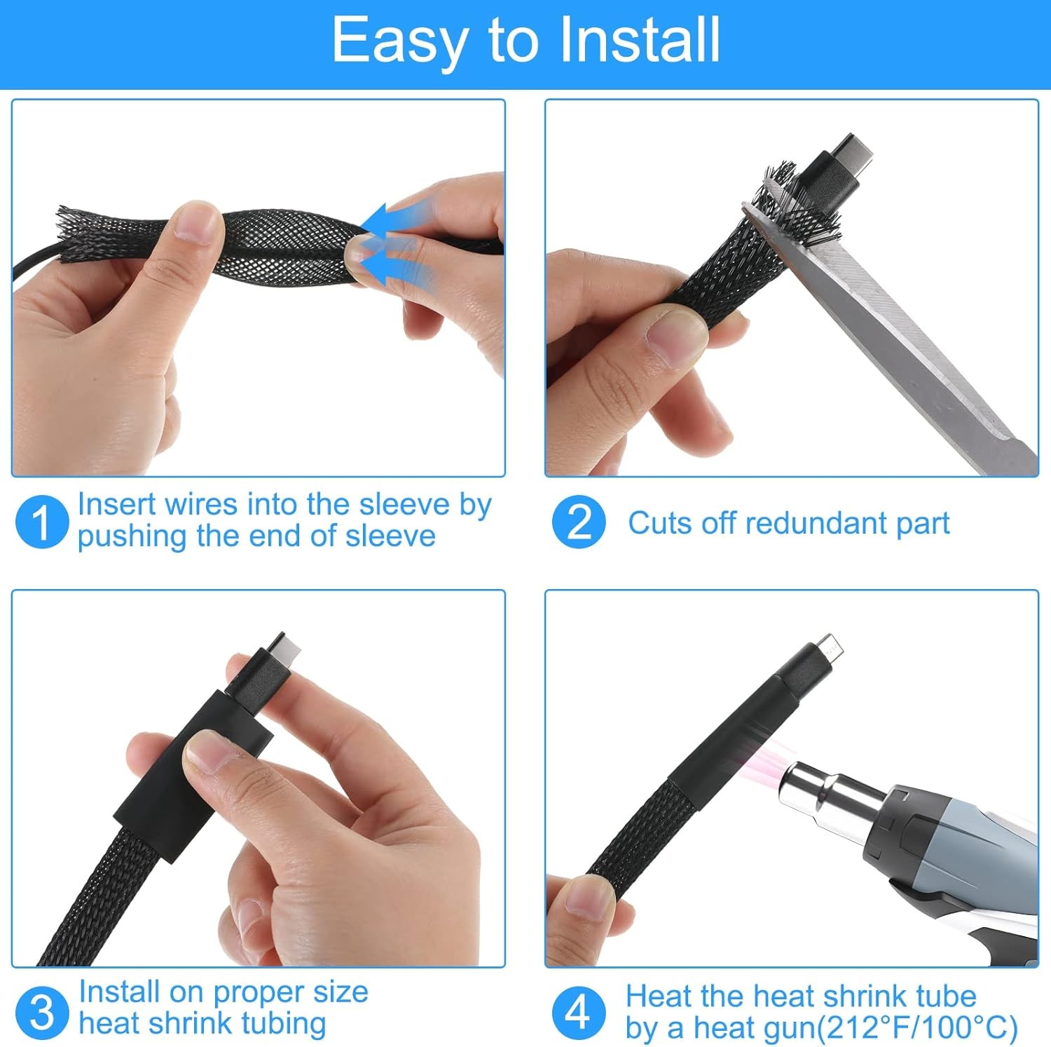 Split Self Wrap Loom Sleeve Nylon Braided Wire Cable Tubing Cord