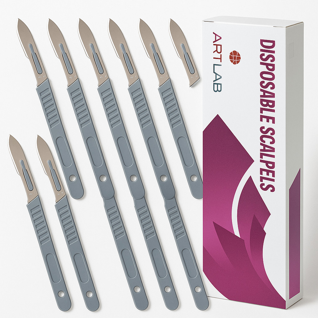 10PC DISPOSABLE SCALPELS #22-SINGLE USE – DISSECTING, SURGICAL, DERMAPLANING