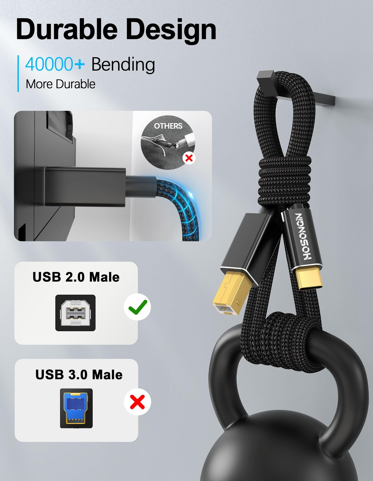 HOSONGIN USB B to USB C Printer Cable 6FT,Type B to Type C Cord for PC,USB C …