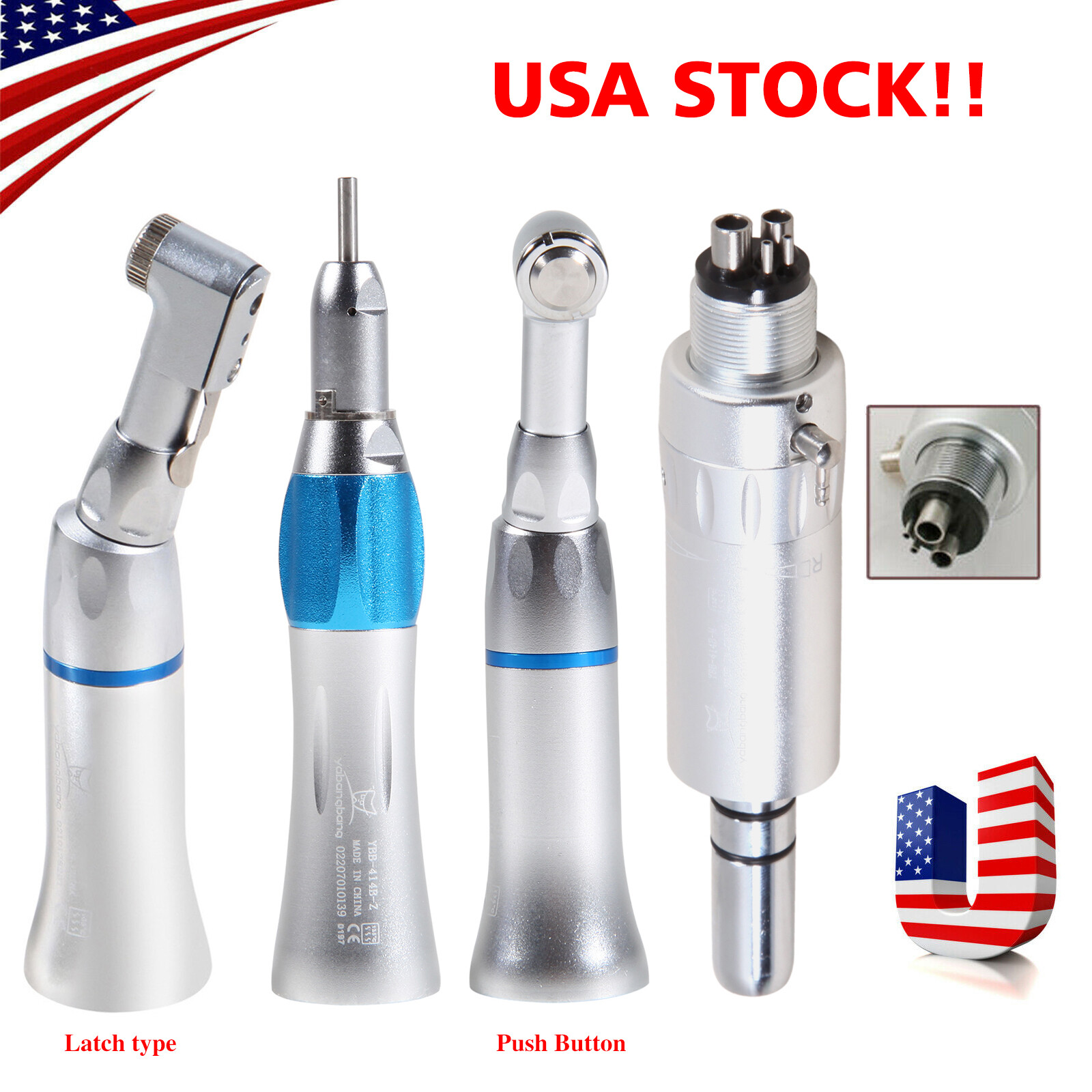 Dental Low Slow Speed Handpiece Contra Angle Straight Air Motor 4Holes NSK Style