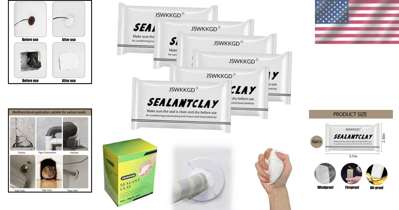 Sealant Mastic Repair Sealant Clay Quick Drying Puddy for Drains Walls 6 pack